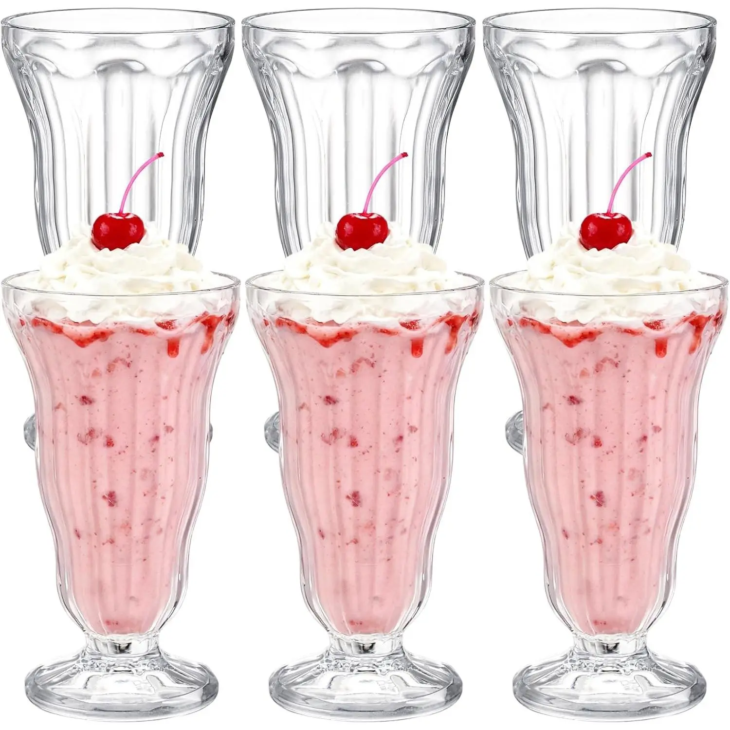 6 Pack Acrylic Milkshake Glasses, 15 OZ Plastic Old Fashioned Soda Glass, Shatterproof Footed Ice Cream Cups, Clear Pina Colada Fountain Glasses, Great for Juice, Tropical Drinks, Party
