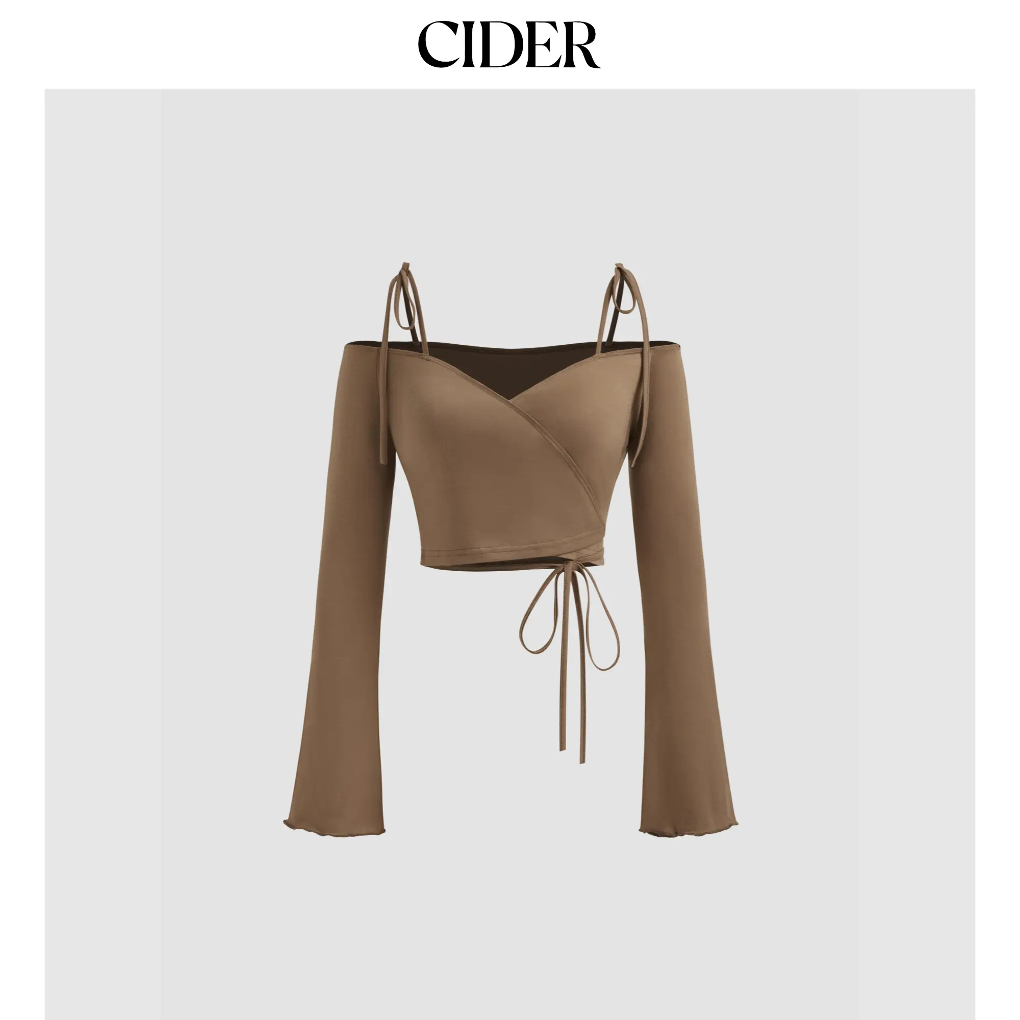 Cider [size 2-26] Knotted Lace Up Long Sleeve Crop Top SummerFinds