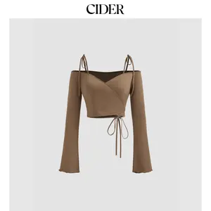 Cider [size 2-26] Knotted Lace Up Long Sleeve Crop Top Dealsforyou