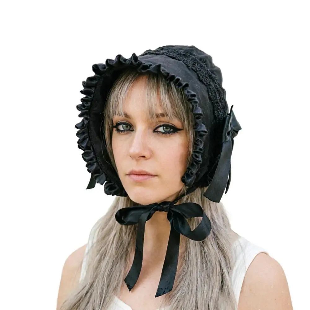 Women Pilgrim Victorian Bonnet Hats Vintage French Style Lolita Maid Cosplay Hat