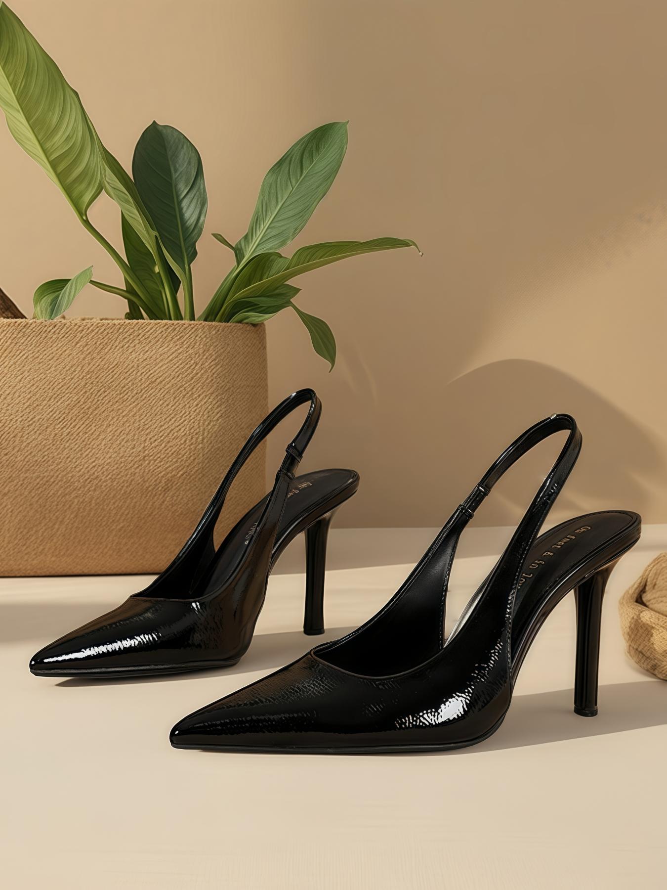 Elegant Women's Pointed Toe High Heels, Sexy Patent Leather Slip-On Shoes, All Season Fashionable Thin Sole Footwear