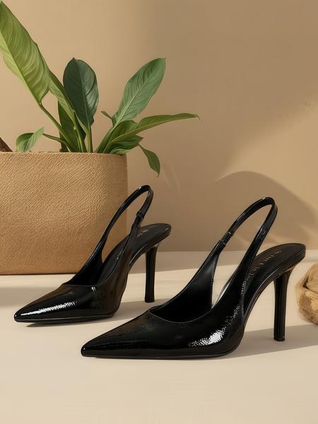 Elegant Women's Pointed Toe High Heels, Sexy Patent Leather Slip-On Shoes, All Season Fashionable Thin Sole Footwear