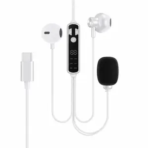 Professional Wired Ktv Headphones, LED Display, Line Control Microphone, Type-C & Lightning Dual Ports, Compatible with iPhone, Samsung, iPad, Karaoke Headset