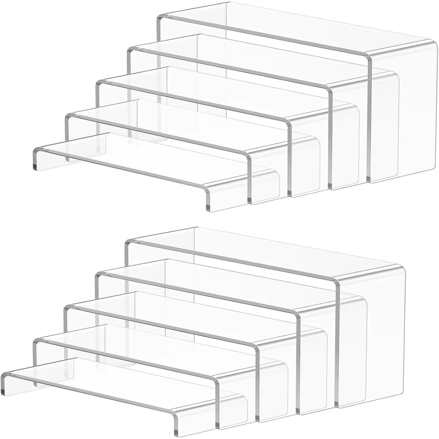 10 Pcs Large Acrylic Display Risers (7" L~9" L), Sturdy Rectangular Dessert Stands, Perfume Shelf Organizer, Clear Riser Stands, Display Shelves for Cupcake, Perfume, Figure, Collection, Decoration.