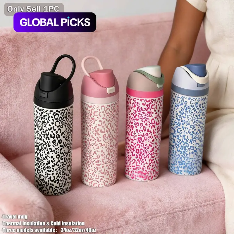 Leopard Print Stainless Steel Vacuum Insulated Tumbler Flasks, Insulated Vacuum Drinkware, 24–40 oz Double-Wall Water Bottle with Straw Lid, Ideal for Sports, Travel and Office #GLOBAL PICKS