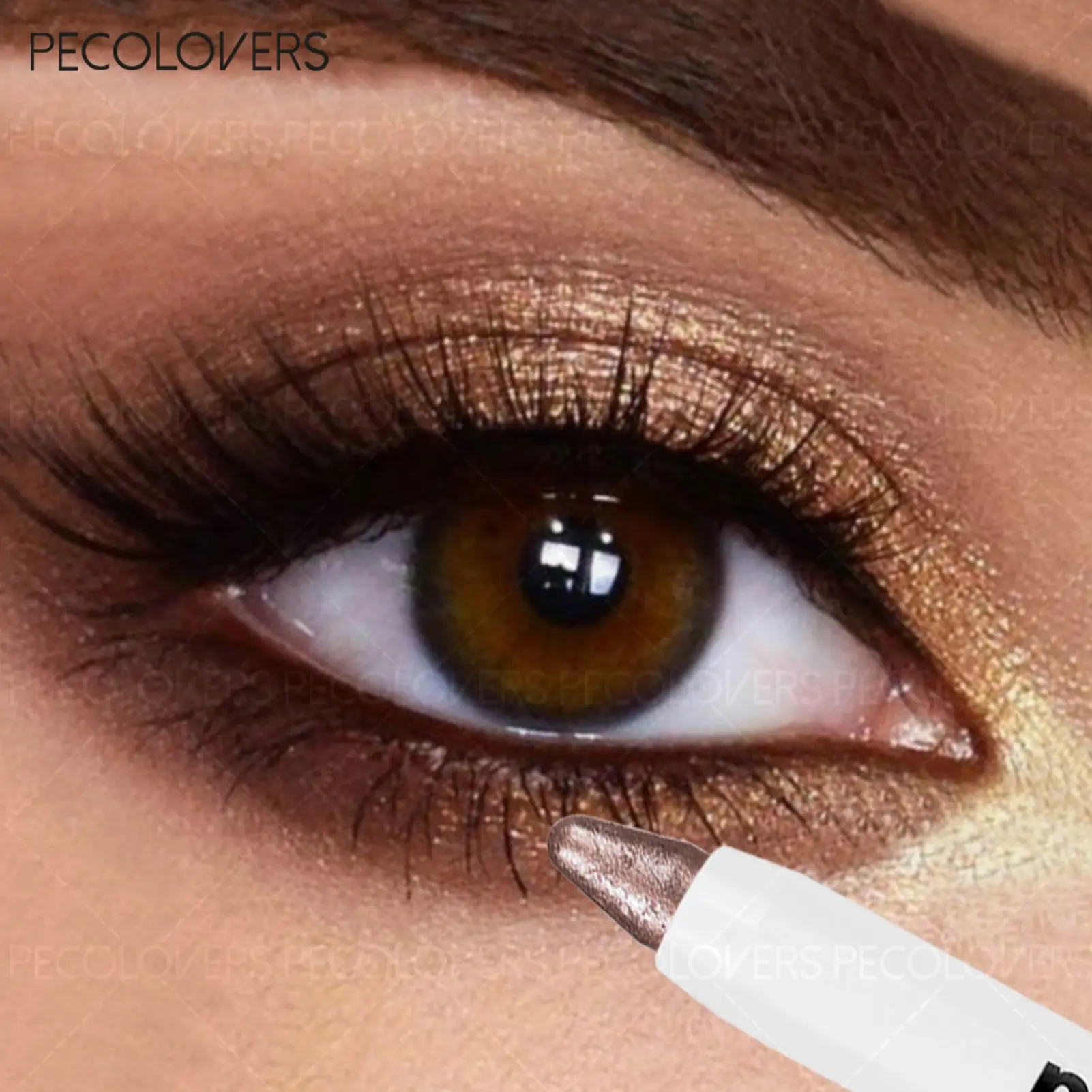 1 Pcs Pearl Shimmer Eyeshadow Pencil, Chunky Glitter Sunset Gold Brown Galaxy Sparkle, High Pigmented Long-Wearing Non-Drying for Beginners, Sparkly Shimmer Eyeshadow, Shimmer Eyeshadow Stick