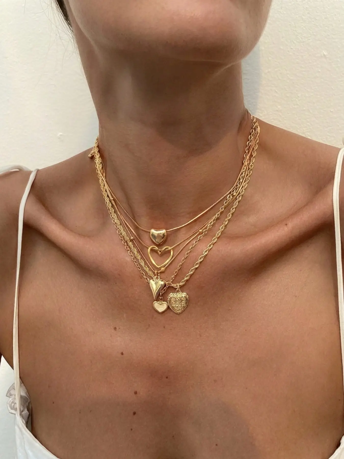 5 Pcs Layered Heart Necklaces Adjustable Detachable Pendant Chains Elegant Casual Jewelry for Women