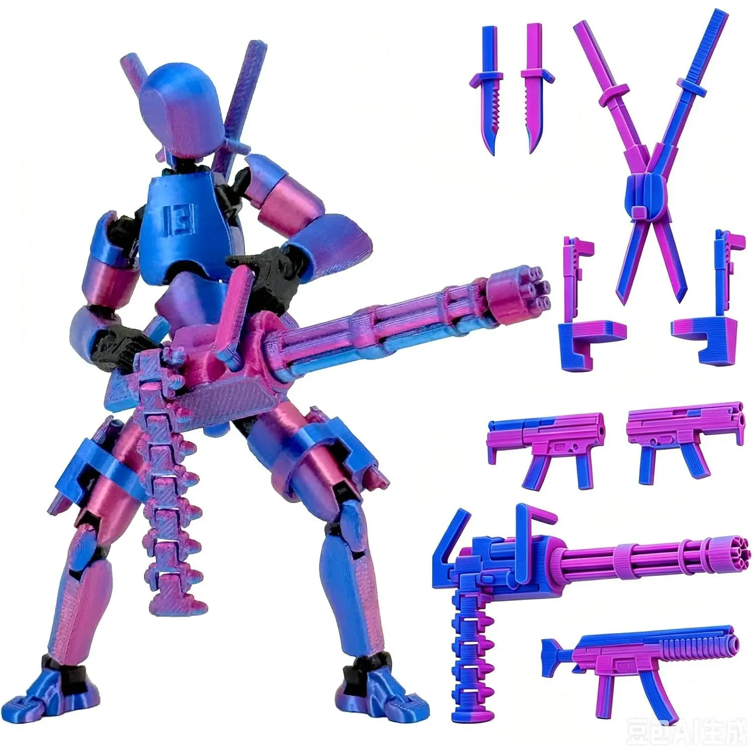 Titan 13 Gatling Gun Assembled Action Figure, Articulated Poseable 3D Printed Lucky 13 Robot Fidget Toy Statue, Desktop Display Decor Gift for Collectors & Hobbyists