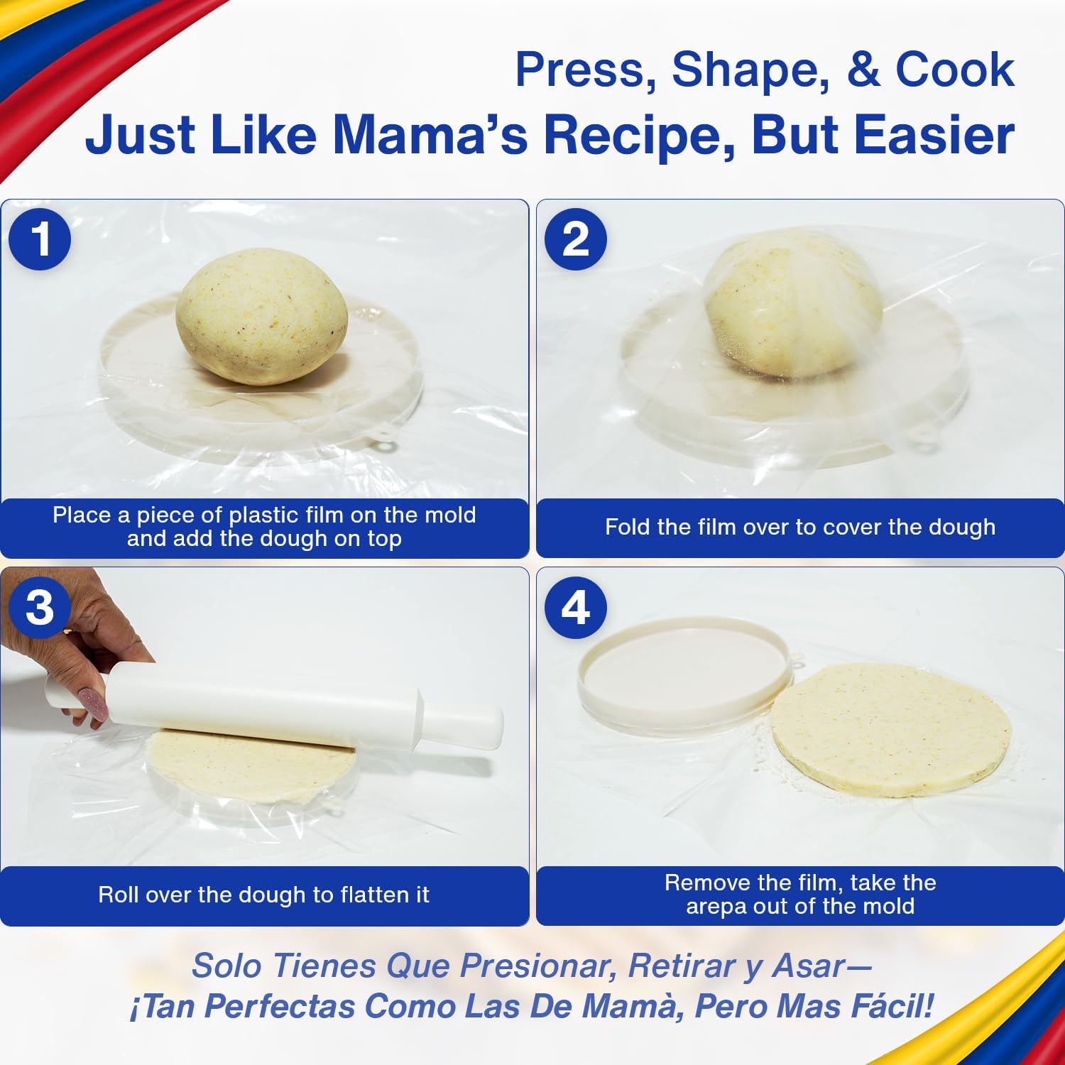 Arepa Facil Molde para Arepas with  Box - 3 Sizes (5.9", 4.3", 3.1") & Double Thickness for  Arepas Colombianas, Gorditas, and More - Durable, -Safe, Easy-to-Clean Kitchen Tool