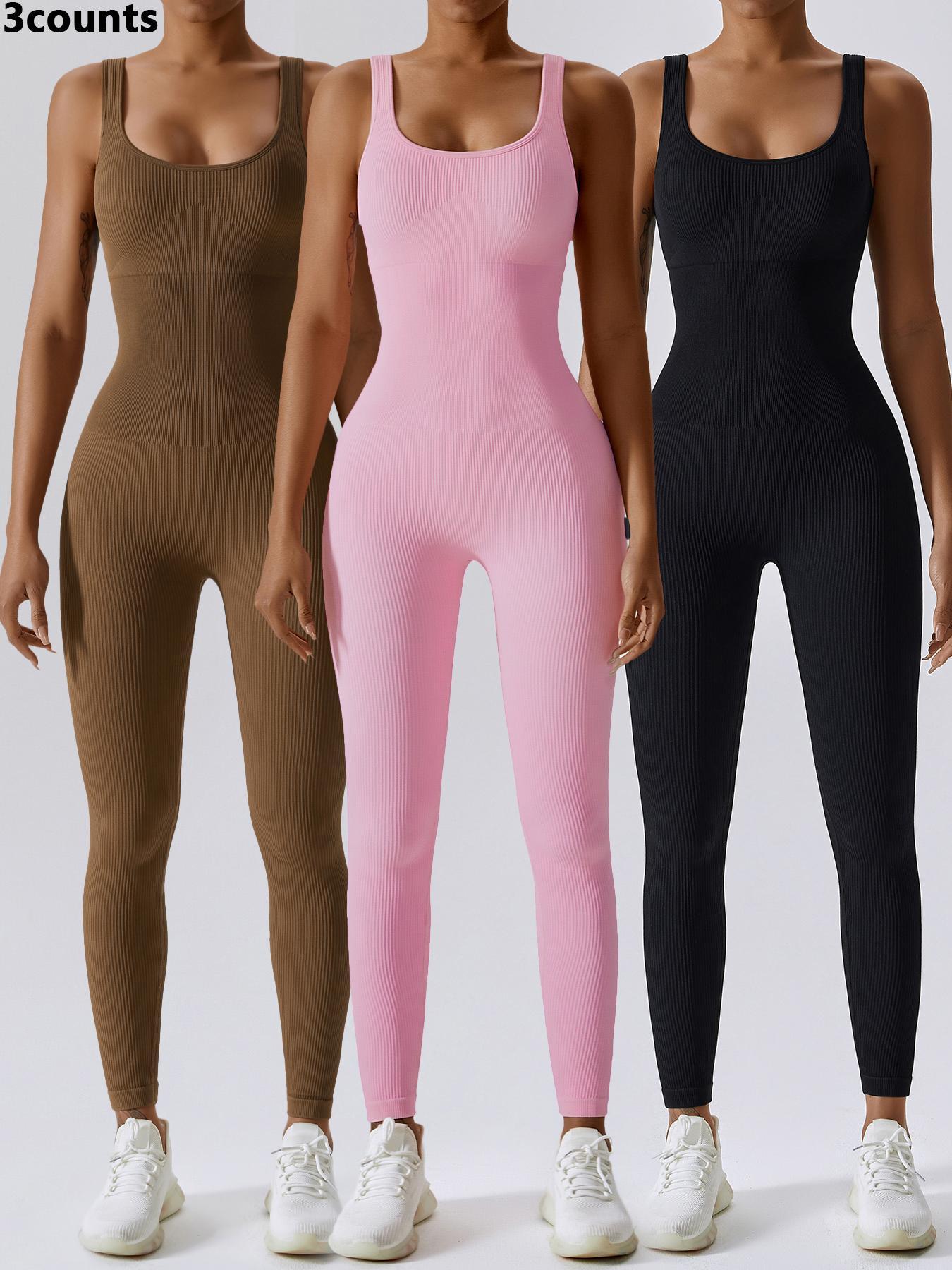 Women's Seamless One-Piece Hip Lift Crew Neck Tummy Control Jumpsuit with Tank Top, Tummy Control Dance & Fitness & Workout Set, Stretch Sportswear for Outdoor Activities