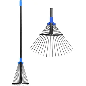 Adjustable Metal Leaf Rake Long Handle, Garden Rakes  Lawns Heavy Duty Leaves with Expandable Head 8-17", Yard Women Kids Rake  Gardening RV Camping