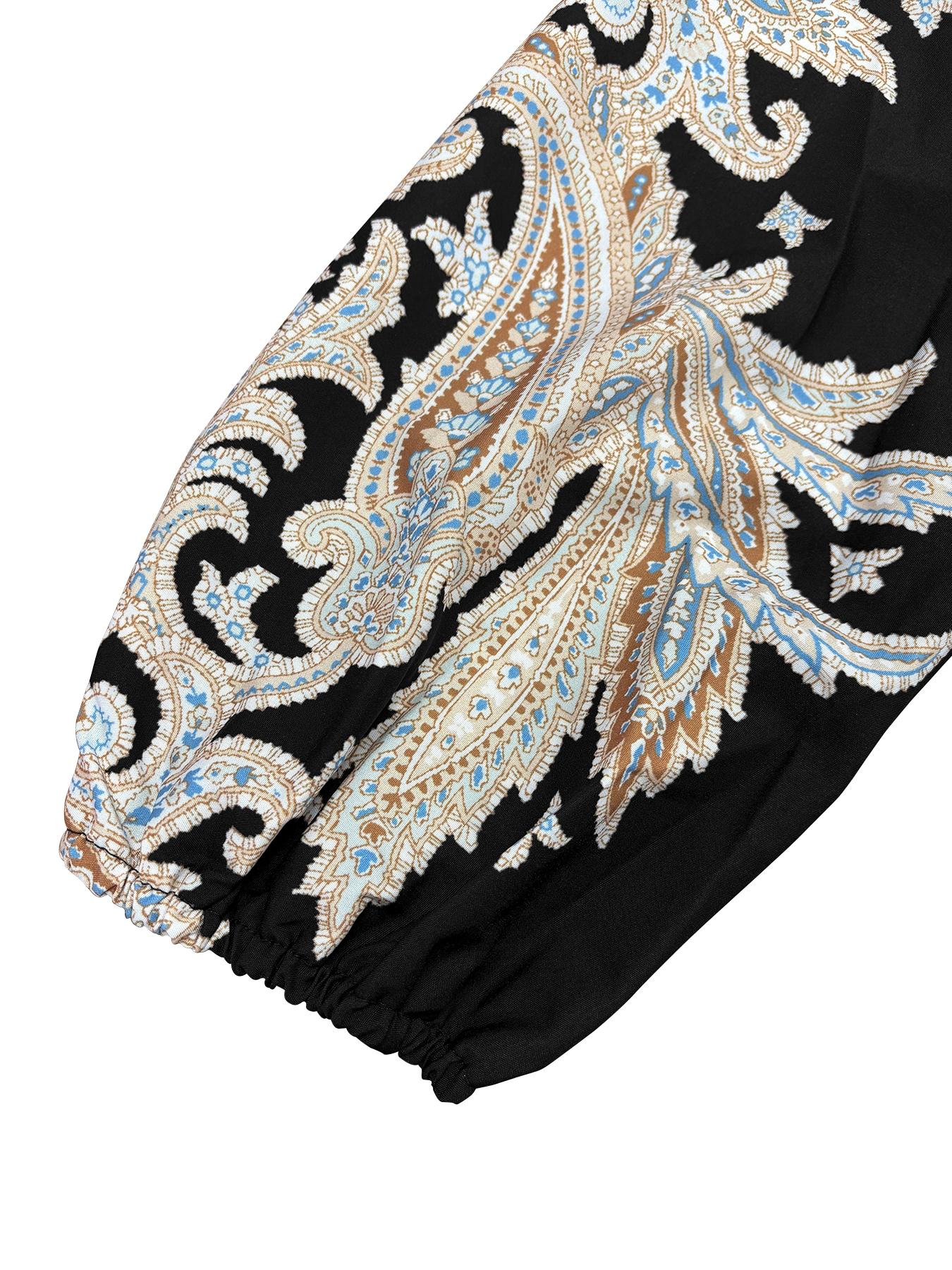 Women's Ethnic Style Floral Print Dress, Belt Detail, Casual Breathable Woven Elegant Vacation Look, Spring Summer A-Line Long Sleeve Ruffle Hem Dress