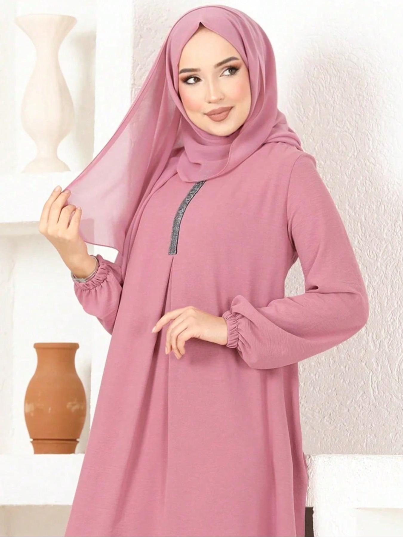 Women's Plain Round Neck Long Sleeve Dress, Casual Solid Color Crew Neck Long Dress for Daily Wear, Ladies Clothes for All Seasons