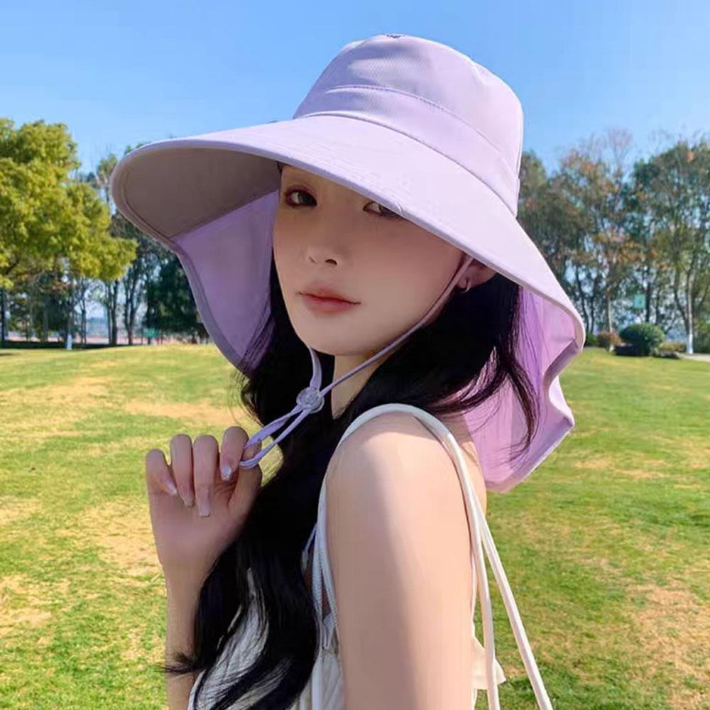 Sunscreen Cap Ponytail Travel Fisherman Hat Wide Brim Sun Hat with Neck Flap Outdoor UV Anti Neck Protection Sun Visors