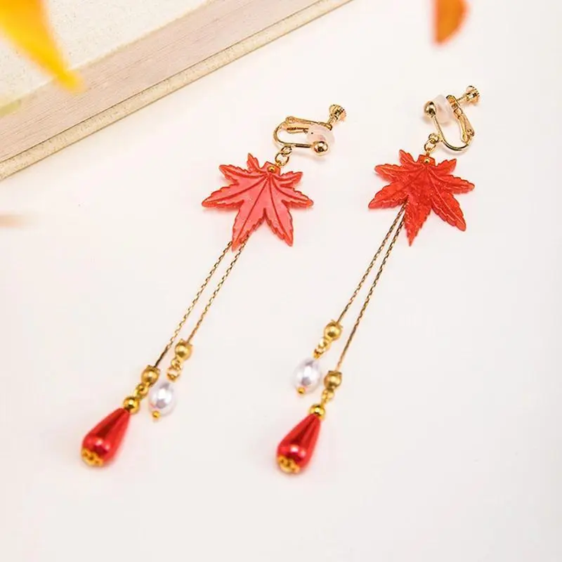 Game Genshin Impact Kaedehara Kazuha Cosplay Earring MapleLeaf Pendant Earstud Earclip Earwear Earhook Eardrop Jewelry Accessory