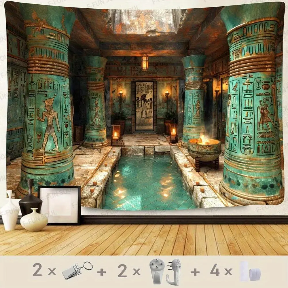[Egyptian Temple Tapestry] Ancient Egyptian Temple Tapestry, F-FUN SOUL Mysterious Hieroglyphic Wall Hanging for Home Living Room Bedroom Dorm Decor