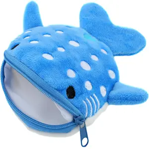 Shark Coin Wallet, Mabor Plush Small Change Pouch, Cute Card Holder with Zip Keychain, Women's Embroidered Cartoon Animal Zero Wallet
