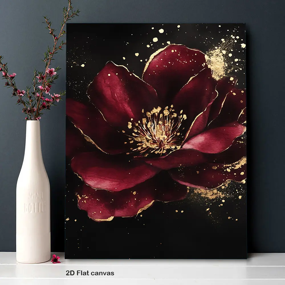 1 Piece Artistic Red Rose Gold-Edged Canvas Wall Art - Deep Burgundy Floral Painting, Gold Accents on Black Background, Wooden Framed Wrapped Canvas, Modern Bohemian Home Decor, Ready to Hang for Living Room, Gift for Housewarming, Decoration, Print, Than