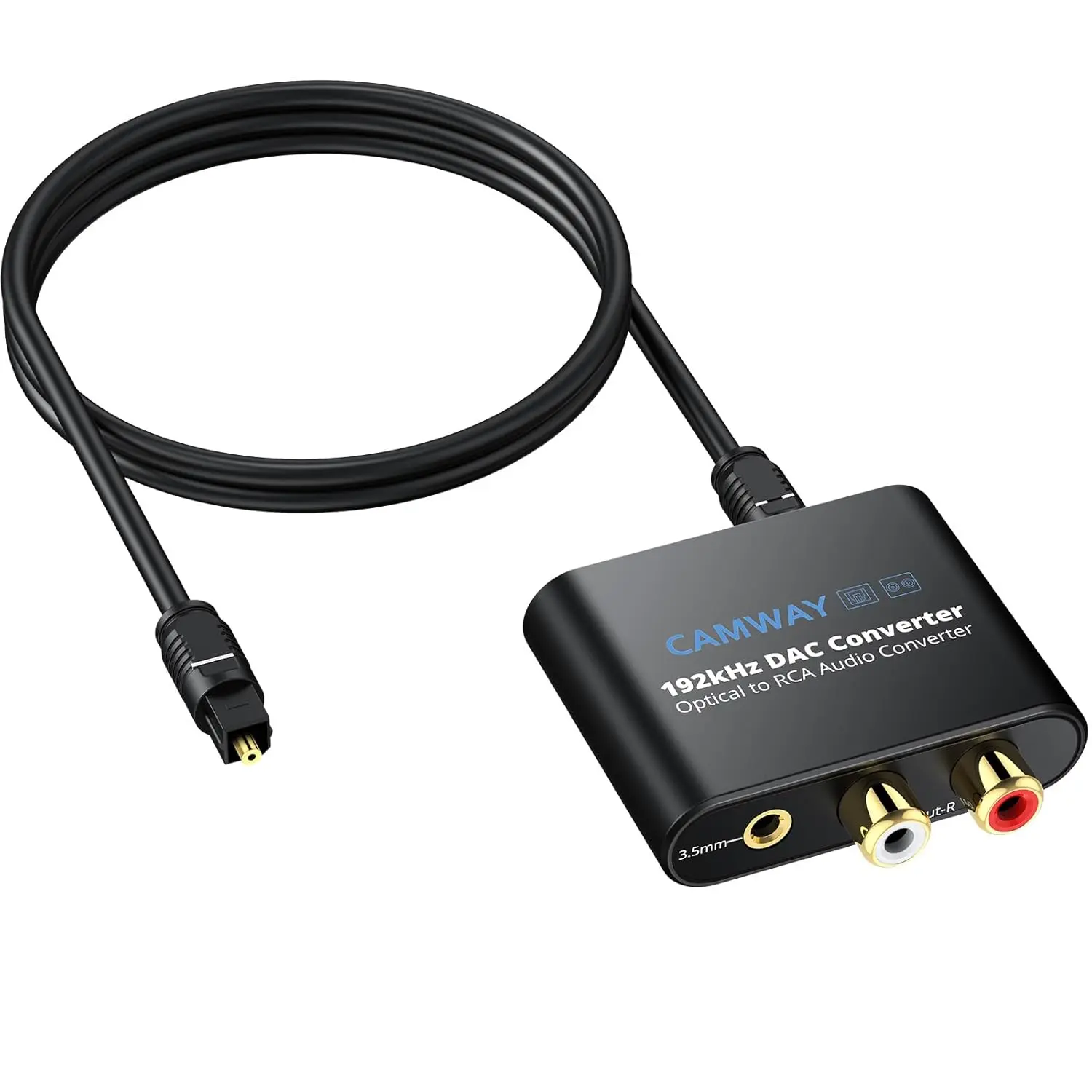 CAMWAY Digital-to-Analog Audio Converter (192kHz DAC) - Optical/SPDIF/Toslink to RCA/3.5mm Cable Accessory for HDTV, Game Consoles - USB-Powered, Plug-and-Play Connection for Headphones, Accessories, Audio Out Mini Jack Adapters & Cables