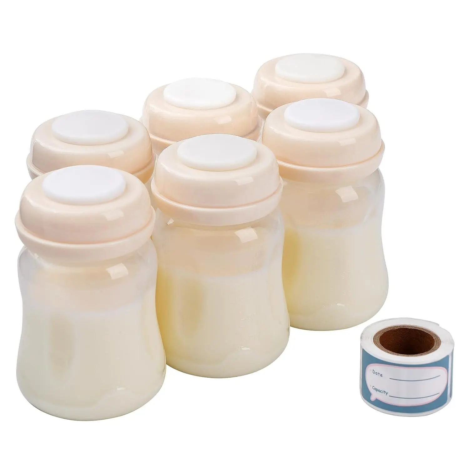 Breast Milk Storage Bottles 6pcs with Handwriting Stickers, 6oz Breastmilk Storage Containers for Fridge, Wide Neck Freezer Storage Organizer, Compatible with Breast Pump(Gift)