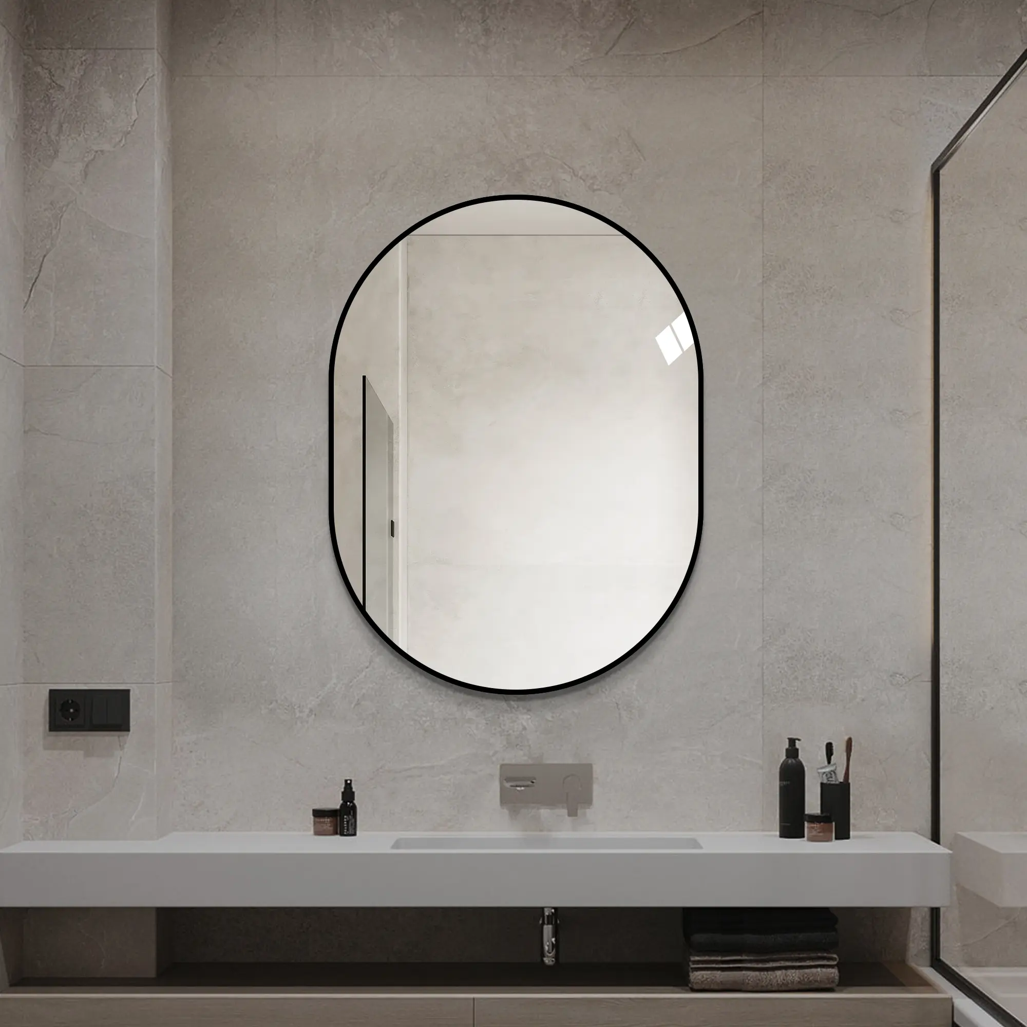 ARCH 24x32 Inch Capsule Bathroom Mirror, Black Aluminum Framed Vanity Wall Mirror, Vertical Mounted, HD Copper-Free Glass, Shatter-Proof Moisture-Resistant, Modern Decorative Mirror for Bathroom Vanity or Narrow Wall Space, Black Color Options