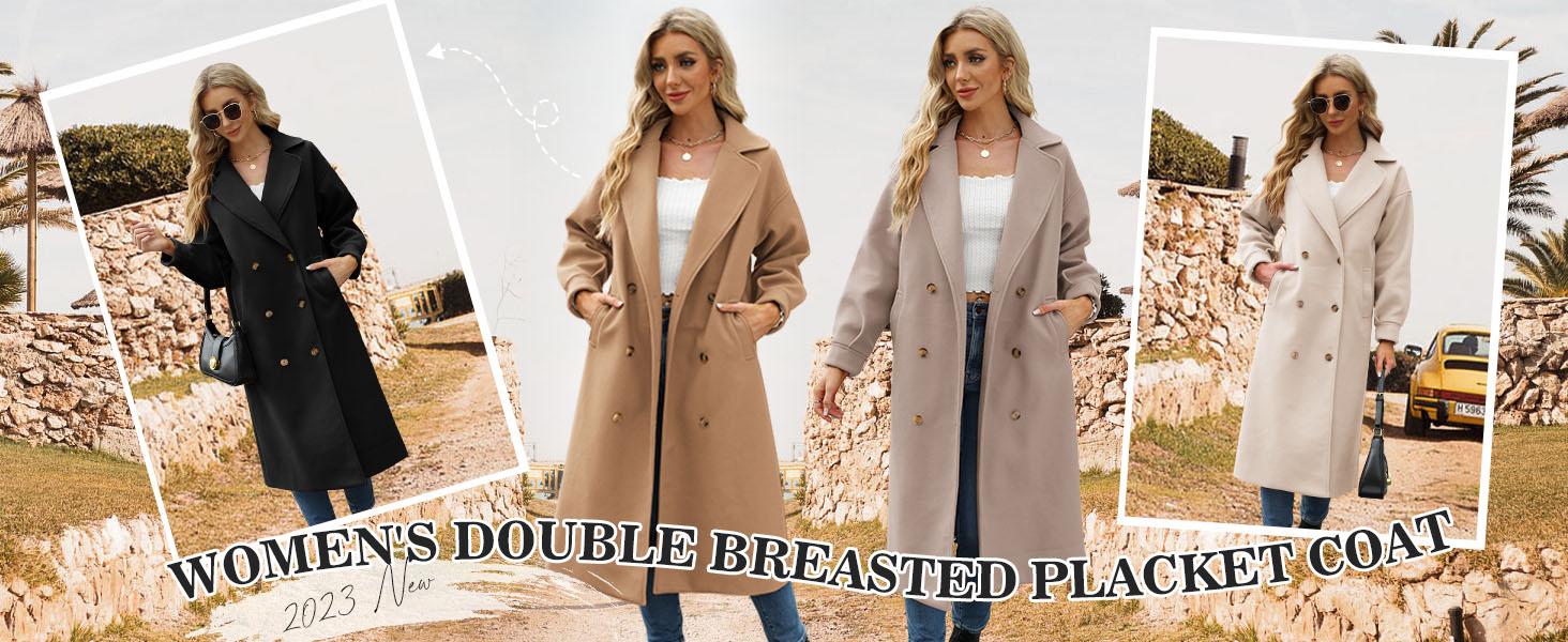 Women's Long Coat Notched Lapel Collar Double Breasted Pea Coat Winter Elegant Wool Blend Over Coats Jackets Women's Long Coat Notched Lapel Collar Double Breasted Pea Coat Winter Elegant Wool Blend Over Coats Jackets