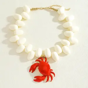 Bohemia Fashion Beaded Crab  Red Color Enamel Crab Pendant INS Personalised Jewelry For Women  Summer Beach Wearing Elegant Rose Bear Sterling Silver Cross Necklace