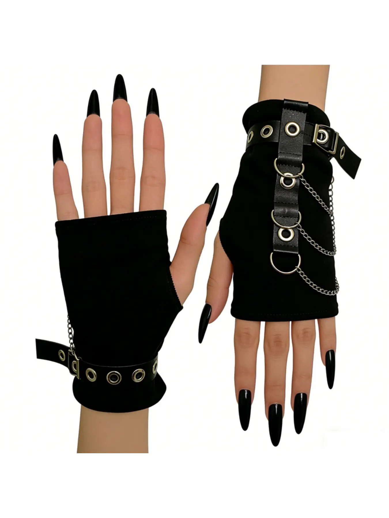 Gothic punk fingerless half-finger black arm sleeves chain alternative subculture arm warmers
