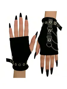 Gothic punk fingerless half-finger black arm sleeves chain alternative subculture arm warmers