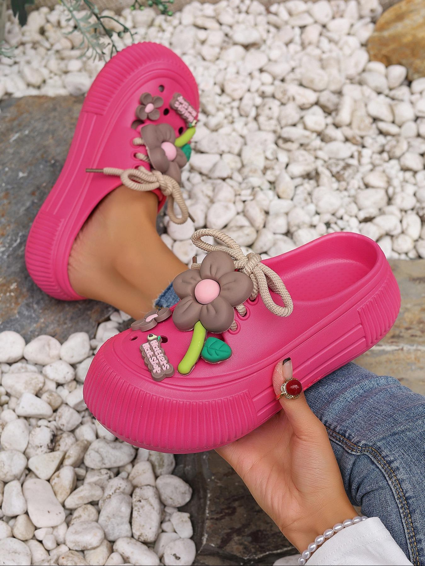 Women's Fashionable Flower Decorated Slides, Floral Slippers, Casual Comfortable Non-slip Slippers for Outdoor Beach, Lightweight Breathable Slippers for Daily Wear, Walking Shoes