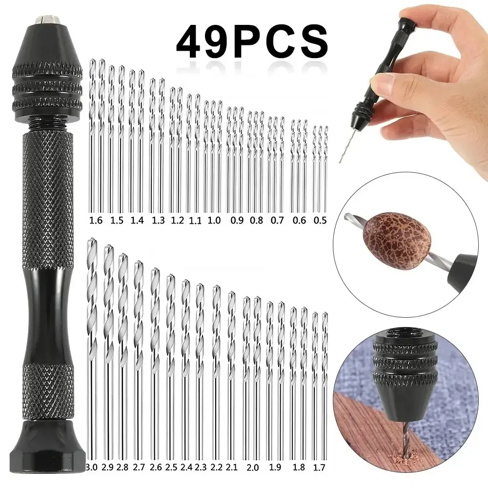 49-Piece Handheld Micro Drill Set, Aluminum Alloy Non-Slip Manual Driller, 48 High-Speed Steel Bits, 0.5-3.0mm, DIY Tool Kit