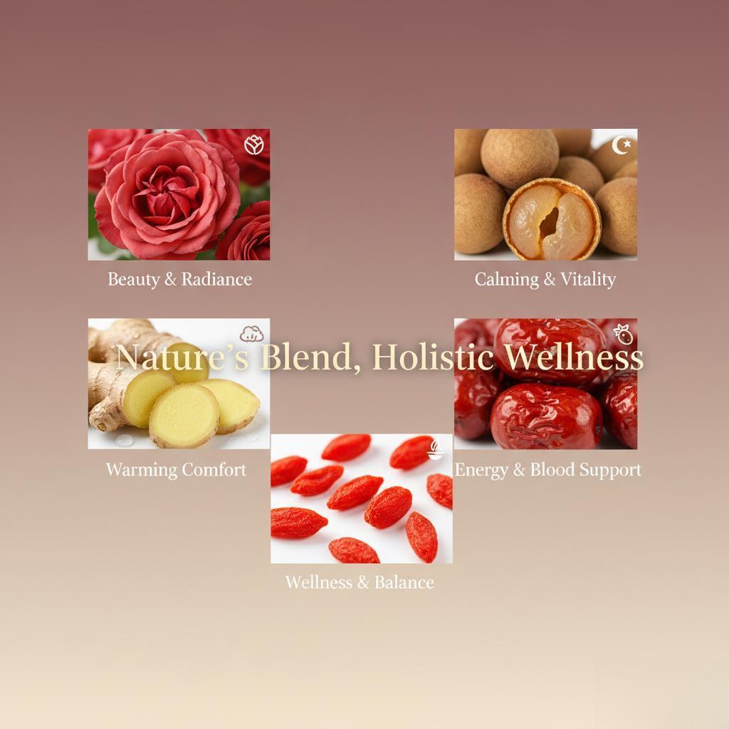 Rose Longan Ginger & Jujube Tea 6g x 20 Bags with Ginger Goji Berries Double-Petaled Red Roses Longan & Red Dates