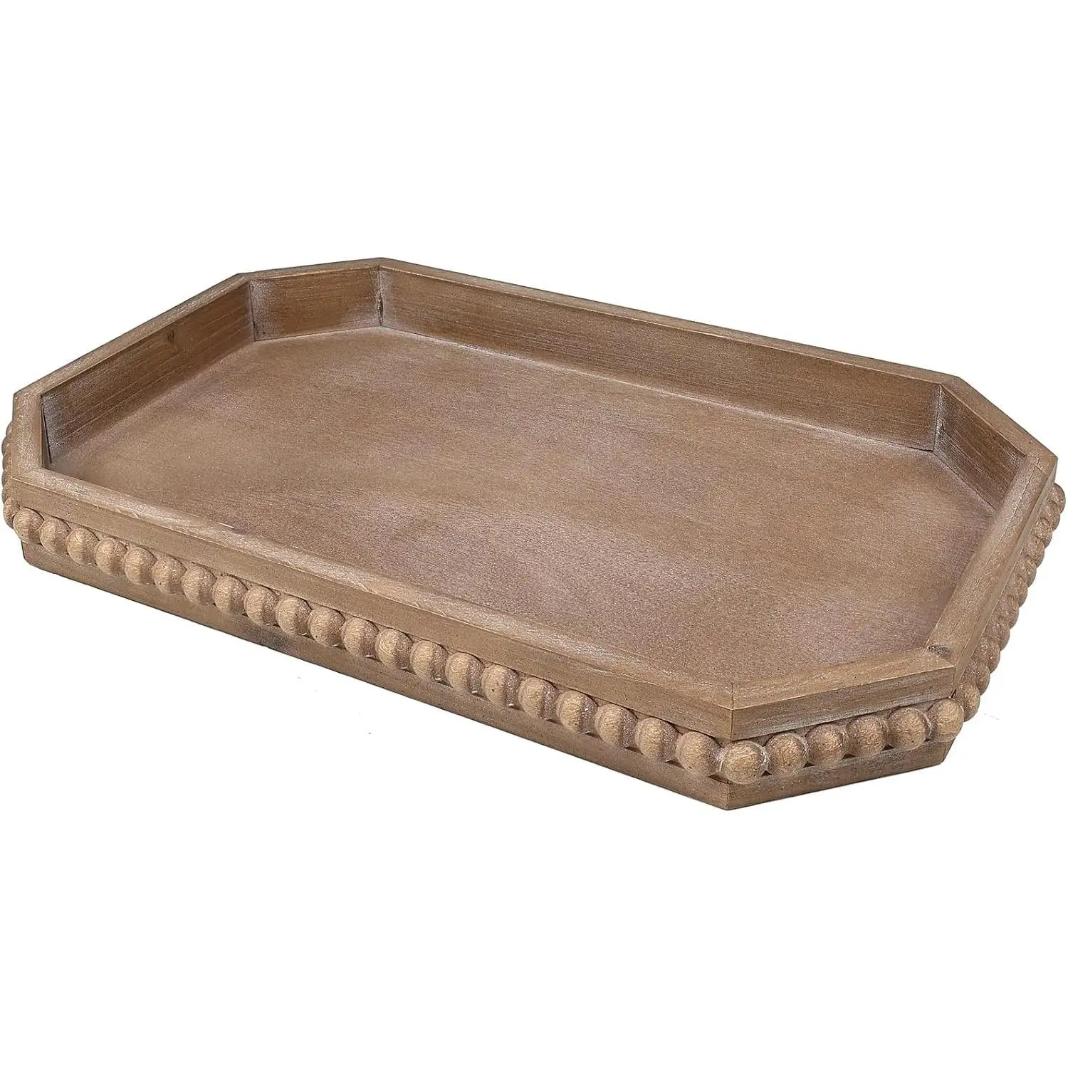 Wood Rustic Serving Tray with Beads, Farmhouse Brown Decorative Tray for Table Centerpiece, Perfect for Christmas Wedding Halloween Home Decor