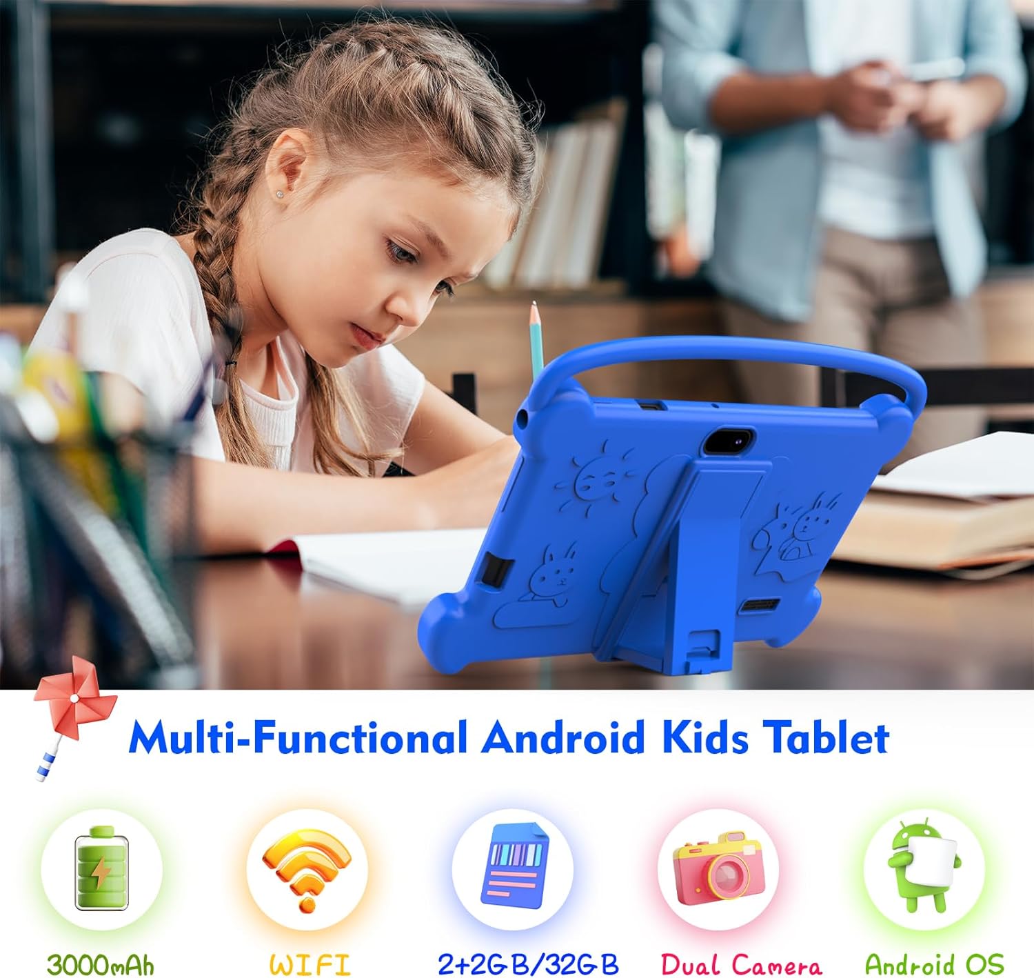 Kids Tablet 7 inch 3-9 Years Old 32GB ROM Toddler Tablet with Shockproof Case Kids Android Tablet Netflix YouTube aiwawa Apps Parent Controls