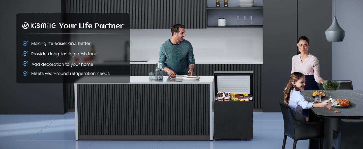 Kismile 3.5 Cubic Feet Chest Freezer with Removable Basket & 7-Grade Adjustable Temperature 6.8°F to -7.6°F for Home Dorm Kitchen Office