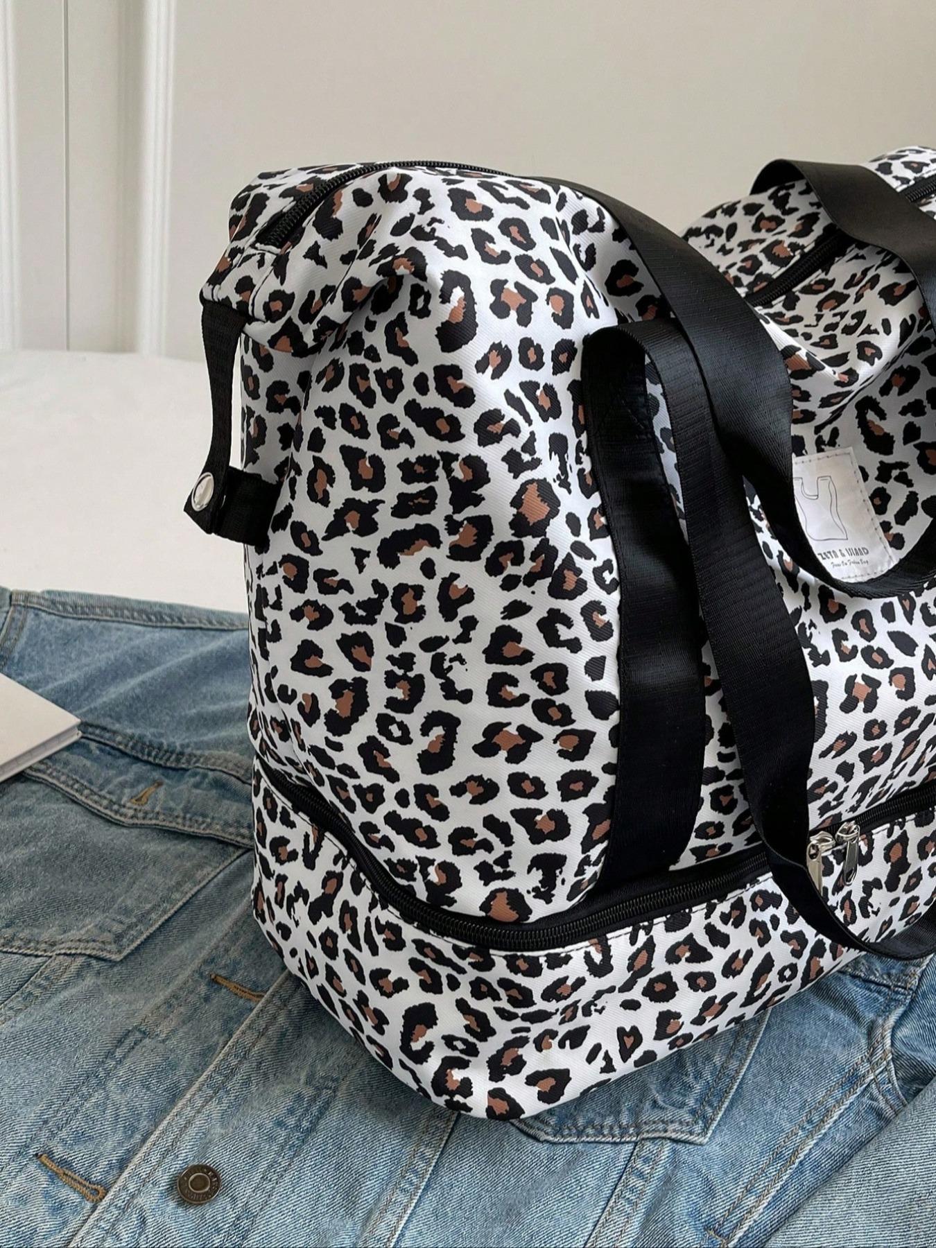 Leopard Print Large Capacity Travel Bag, Lightweight Short-distance Travel Bag, Multi-functional Suitcase Shoulder Bag for Women & Men, Fashionable Patterned Bag, Lightweight Outing Bag, Convenient Carry Bag, Fashionable Duffel Bag, Duffle Bag Travel