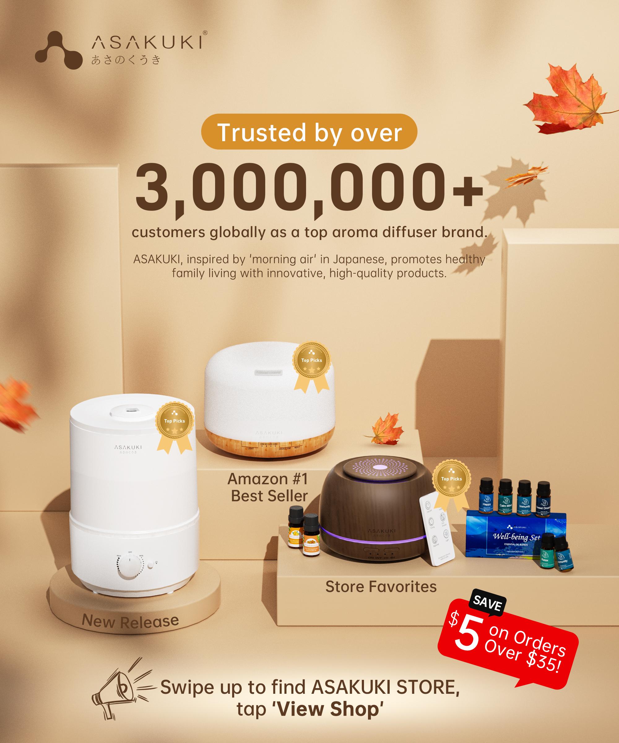 ASAKUKI 300ML Essential Oil Diffuser, Quiet 5-in-1 Premium Humidifier, Natural Home Fragrance Aroma Diffuser with 7 LED Color Changing Light and Auto-Off Safety Switch