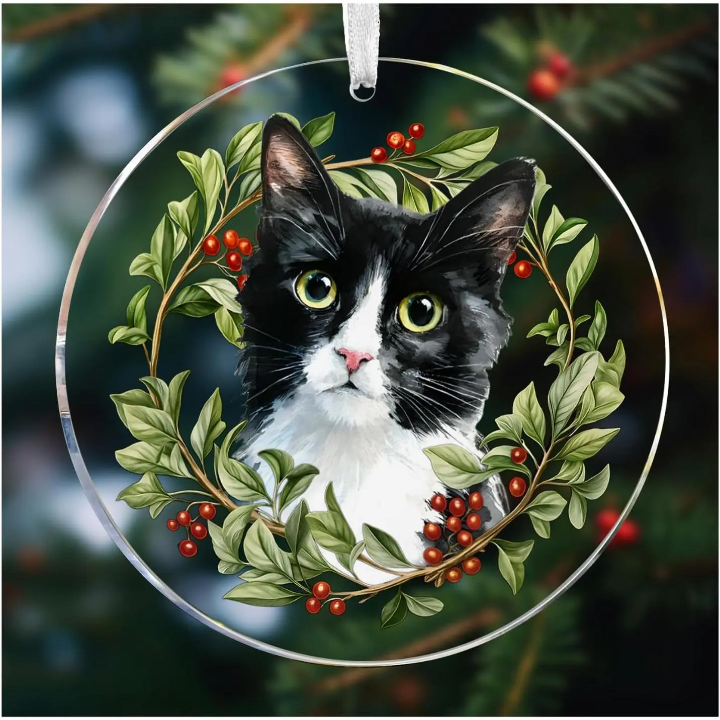 Christmas Ornament 2025,  Cute  Ornament Suncatcher for Christmas Tree, Cats Lovers Gifts for Women,  Ornaments for  Lovers, Xmas Holiday Decor (Tuxedo Cats)
