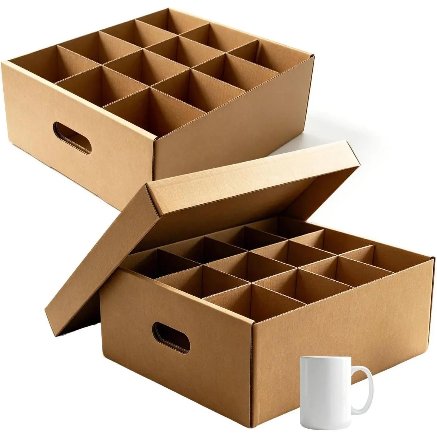 Cup & Mug Moving Boxes for Short Coffee Mugs,  Cups & Glassware Storage | Thick Corrugated Cardboard, with Dividers &  , Mugs Packing Boxes, 17.1 x 13.5 x 5.9 inch, 2 Pack,