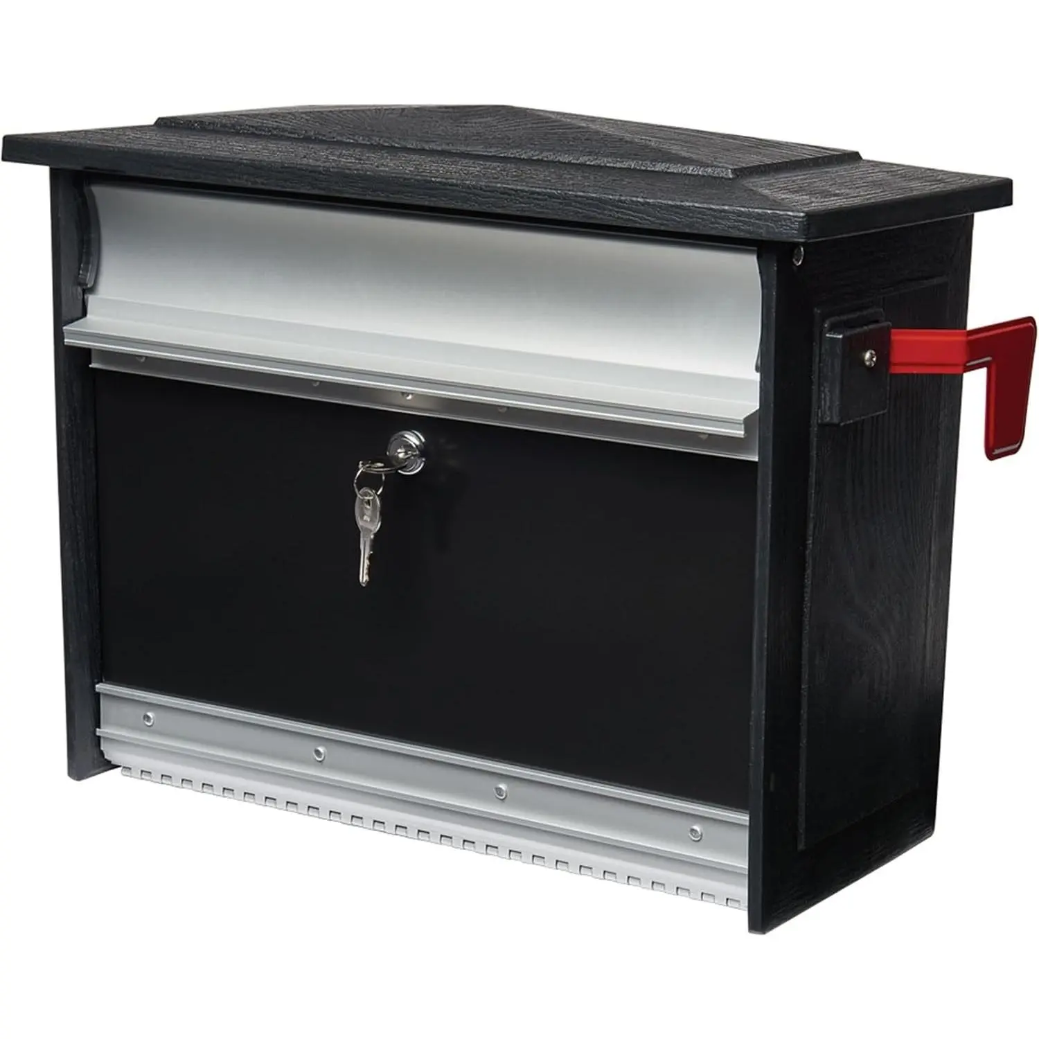 Locking, Wall-Mounted Mailbox for Outside, Rust-Resistant Plastic & Aluminum Metal, Small Mailbox with Lock and Key Drop Box, Black