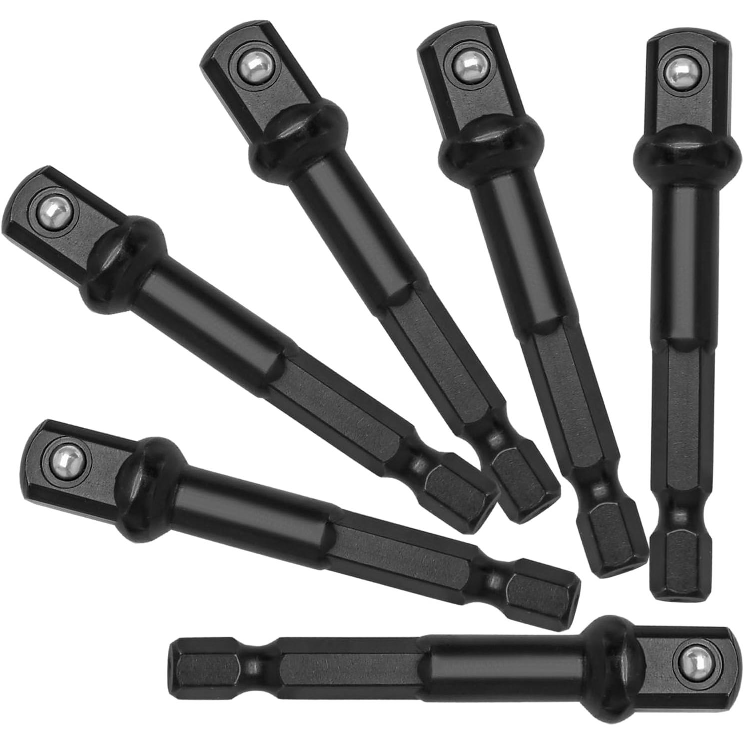 10 Pack 3/8 Inch Square Impact Adapter Bit, Hex Impact Socket Adapter for Drills, Socket Adapter Kit for Impact Driver, Automotive DIY - Black