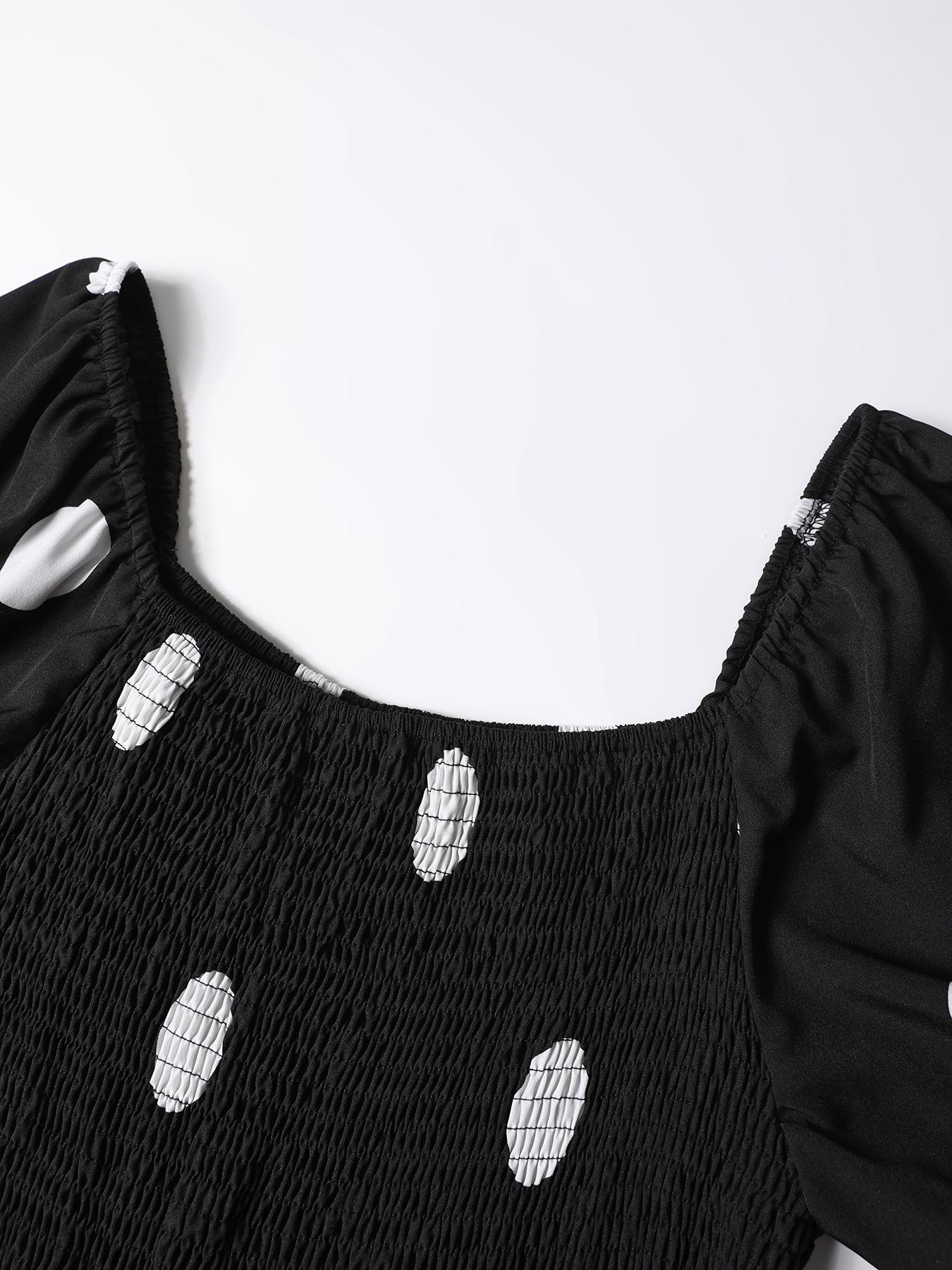 【Plus Size】 Frenchy Style Ditsy Floral Print Puff Sleeve A Line Maxi Dress, Square Neck Shirred Dress, Dresses for Women, Women's Clothes for Summer, Casual Wear