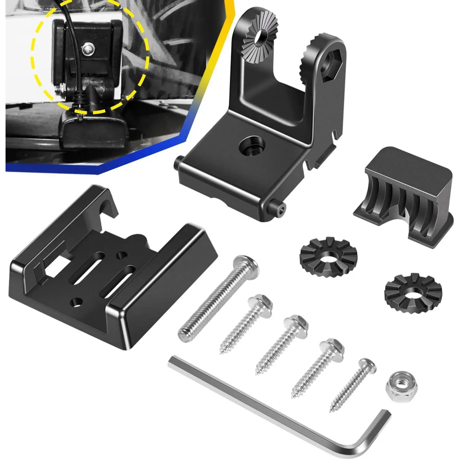 Transducer Bracket - Transducer Mount for XHS Model transducers, Transom Mounting Hardware Kit Compatible with XNT Series Transducers, Black