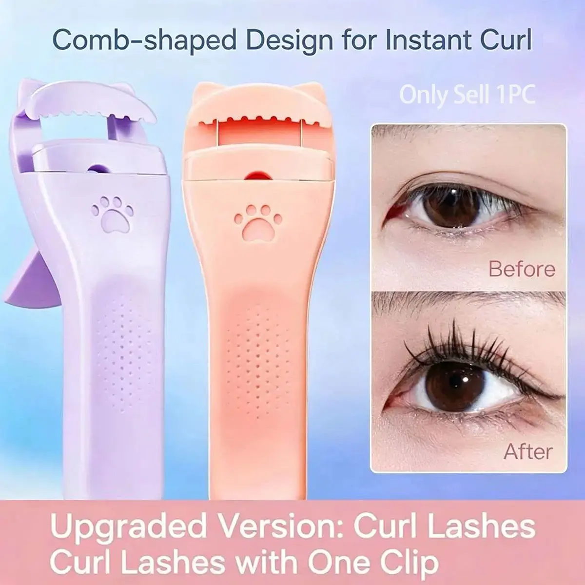 Upgrade Wide-Angle Cat Paw Lash Curler, Portable with Replacement Tape, Ideal for Daily Commute, Dorm, Dates, Travel Makeup Tools, Curling Lashes
