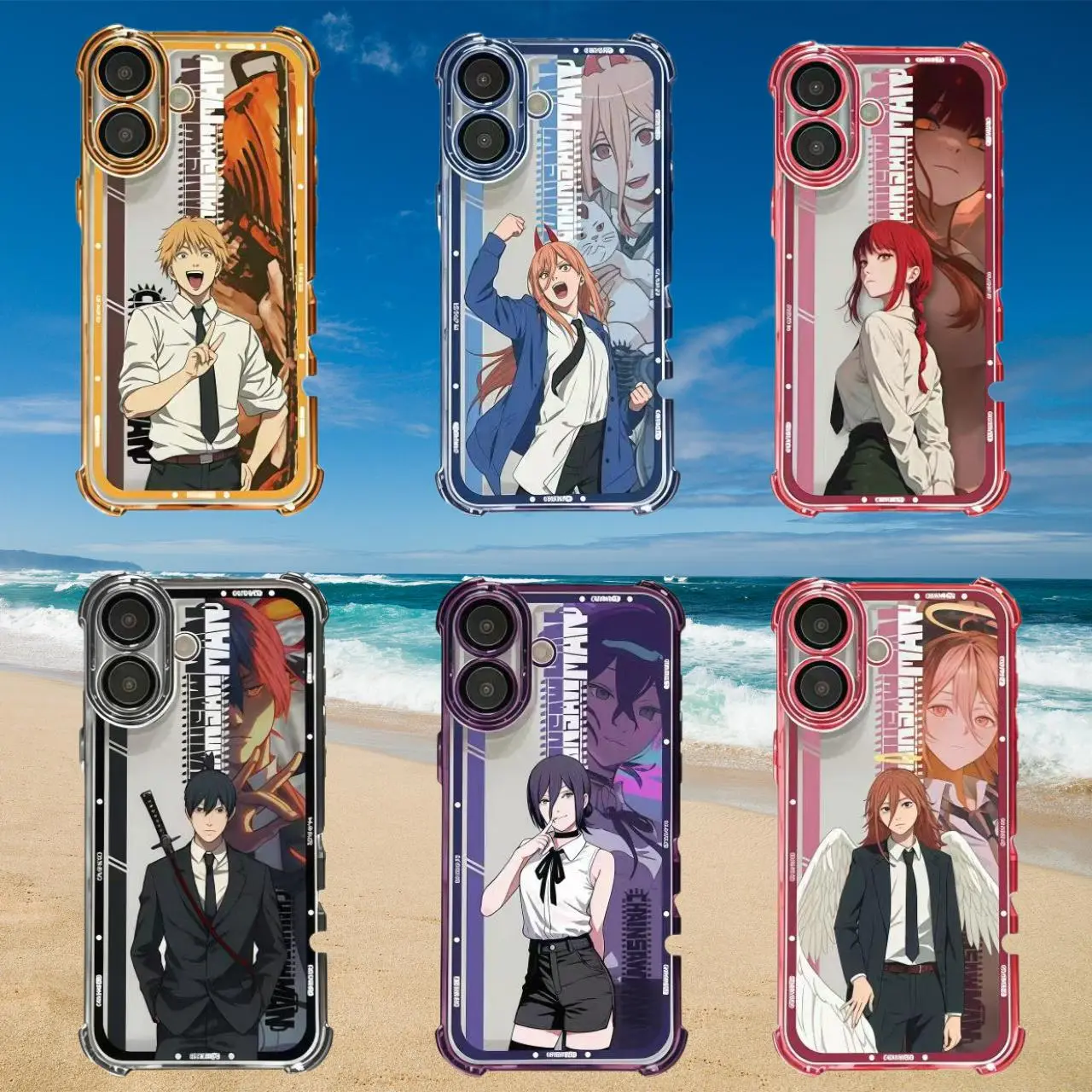 Chainsaw Man Anime Character Collage Phone Case - Durable, Shockproof, Metallic Mobile Phone Accessory with Protection for iPhone 17 Pro Max, 16, 15, 14, 13, 12, 11 & Samsung S21-S25, Ideal Gift for Anime Fans