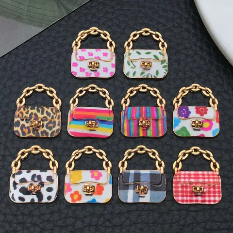 10pcs Mini Handbag Enamel Charms Golden Plated Purse Pendants Charm Accessory for DIY Jewelry Making Bracelet Necklace Crafts Accessories