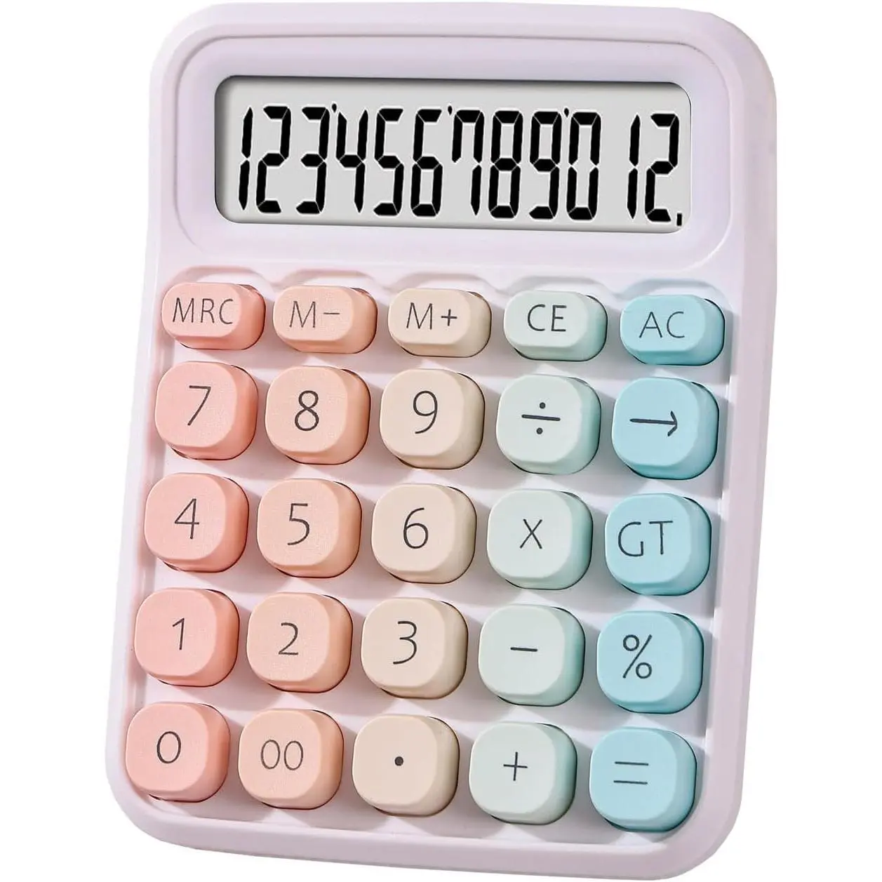 Mechanical Calculator, 12 Digit Large LCD Display, Big Buttons, Anti-Slip, Multi-Function, Colorful