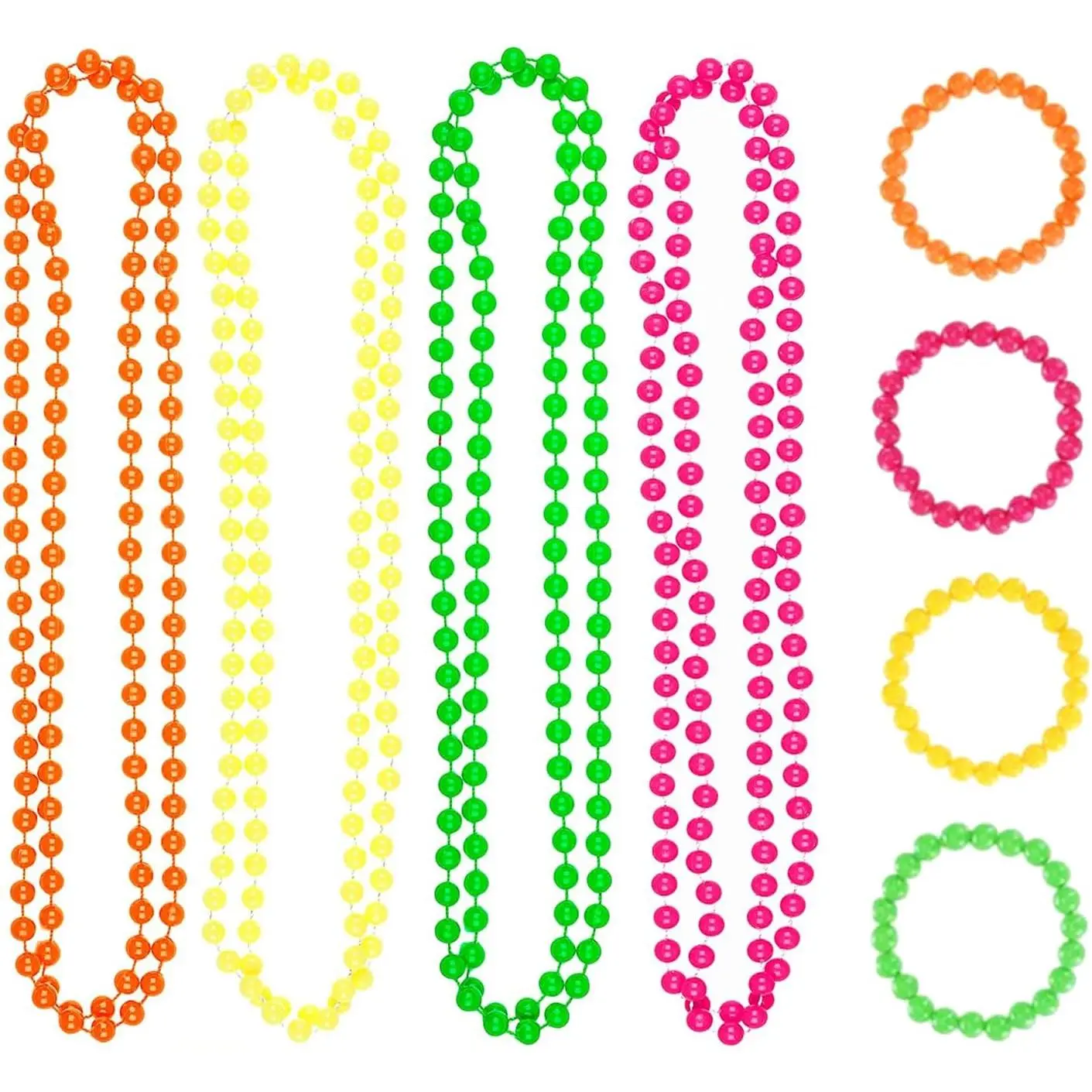 8 count 80s Neno Beaded Necklace Bracelet Sets Colorful Plastic Beads  Retro Party Costume Props Accessories