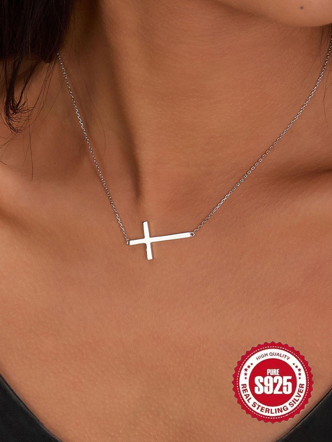 925 Sterling Silver Dainty Cross Pendant Necklace for Women & Girls, Fashion Jewelry for Party, Daily Clothing Decor, Trendy All-match & Exquisite Jewelry for Birthday Gift