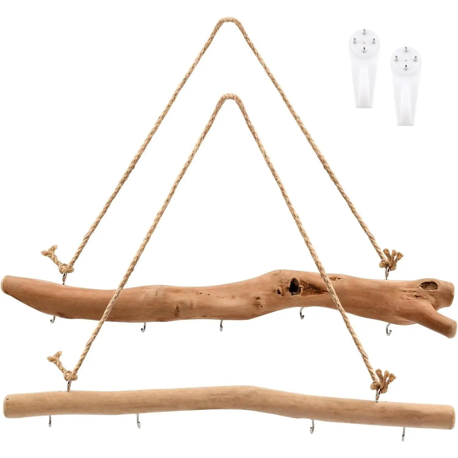 2Pcs 15 Inch Natural Driftwood Decorative Branches Farmhouse Home Wall Hanging Decor Hanging Jewelry Organizers with 5 Hooks Decorative Farmhouse Home Wall Decor
